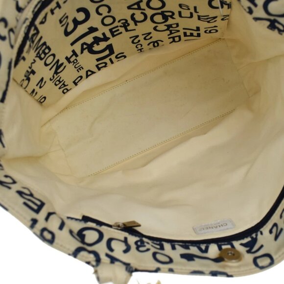 CHANEL Logo By Sea Shoulder Tote Bag Canvas Leather White Blue Italy 85KB313 - Picture 9 of 16